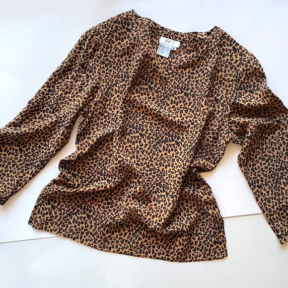FV² 100% Silk Leopard Print Blouse Women’s M Brown Black 3/4 Sleeve Top Y2K 90s - Picture 5 of 7